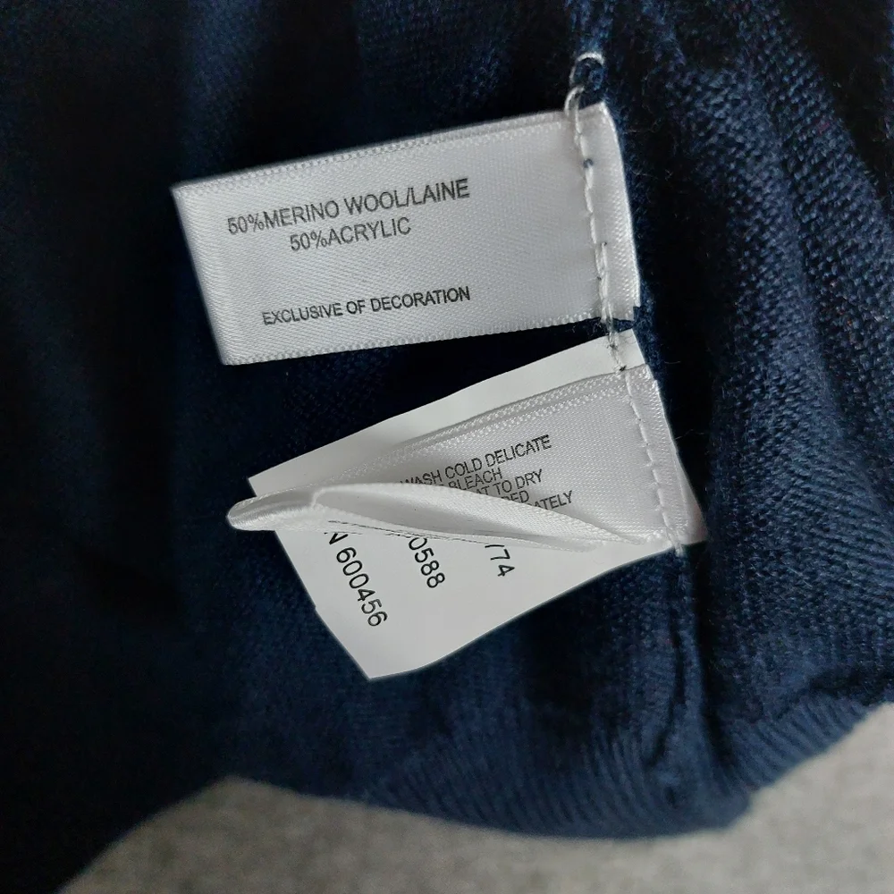 CUTTER & BUCK MENS NAVY BLUE LAKEMONT VNECK MERINO WOOL BLEND PREPPY SWEATER L